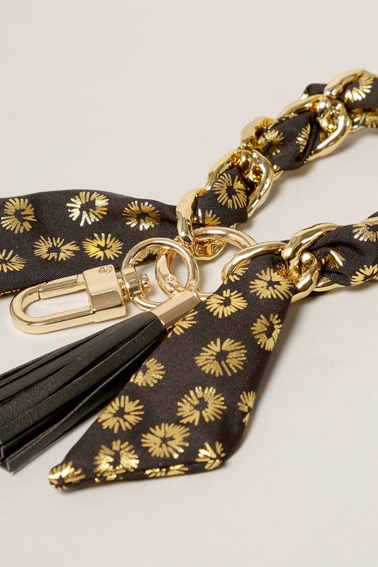 Fabric with Chain Bracelet Keychain