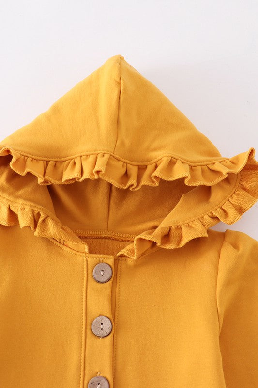 Mustard ruffle button down hoodie jacket