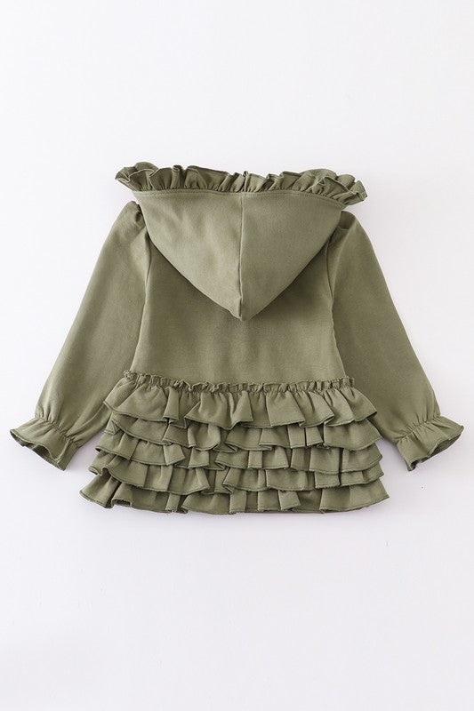 Olive ruffle button down hoodie jacket