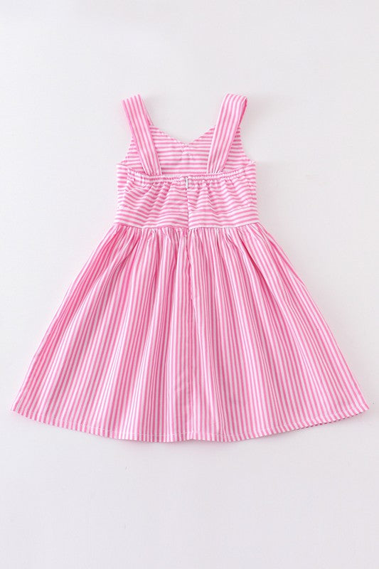 Pink stripe print girl dress