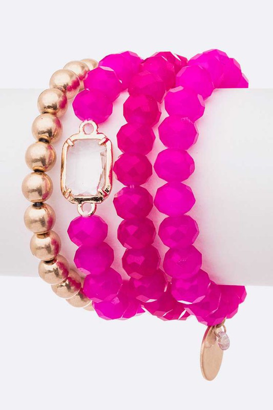 Mix Beads 4 Row Stretch Bracelet Set