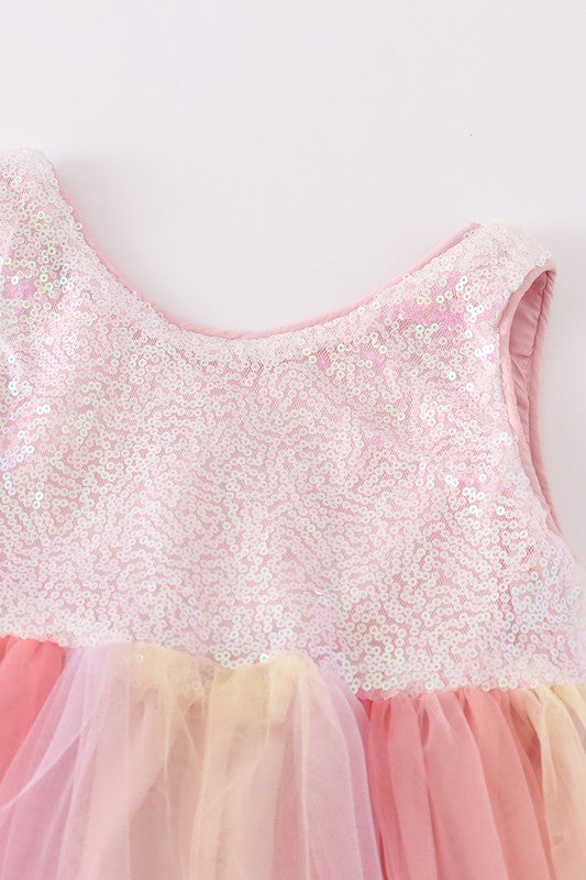 Pink sequins girl tutu dress