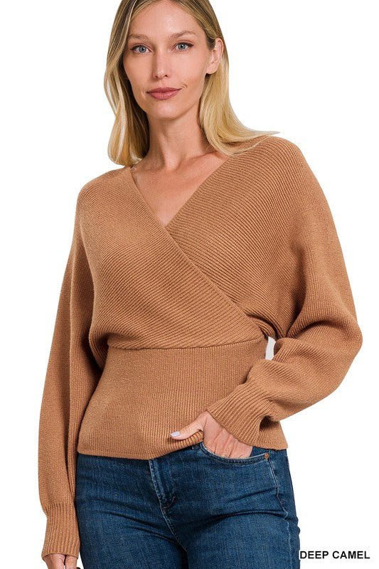 Viscose Cross Wrap Pullover Sweater