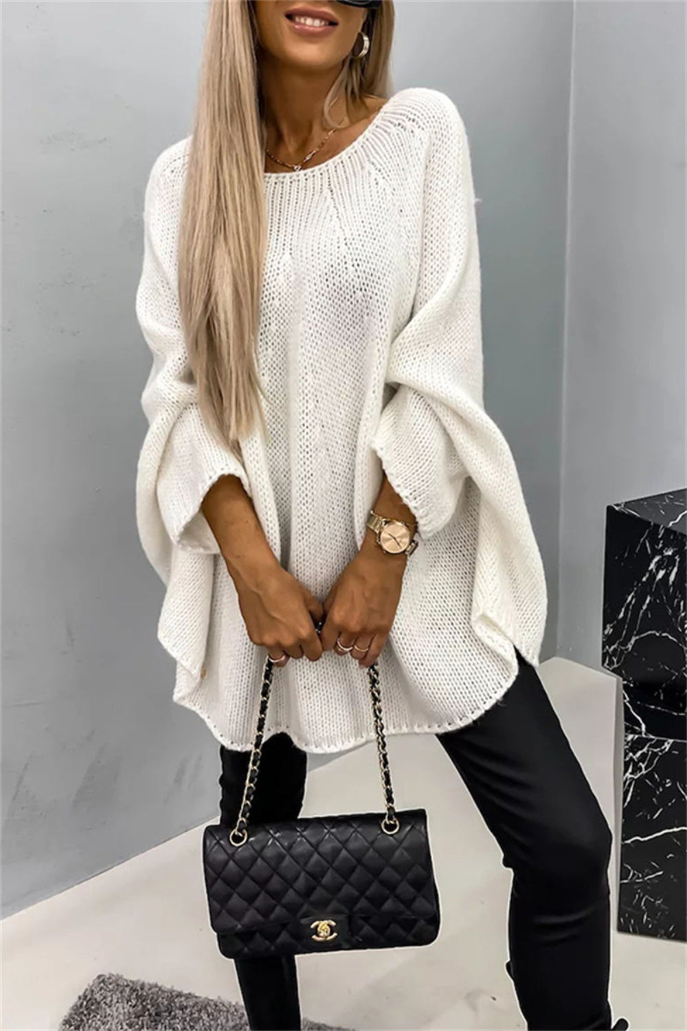 Round Neck Batwing Sleeve Sweater