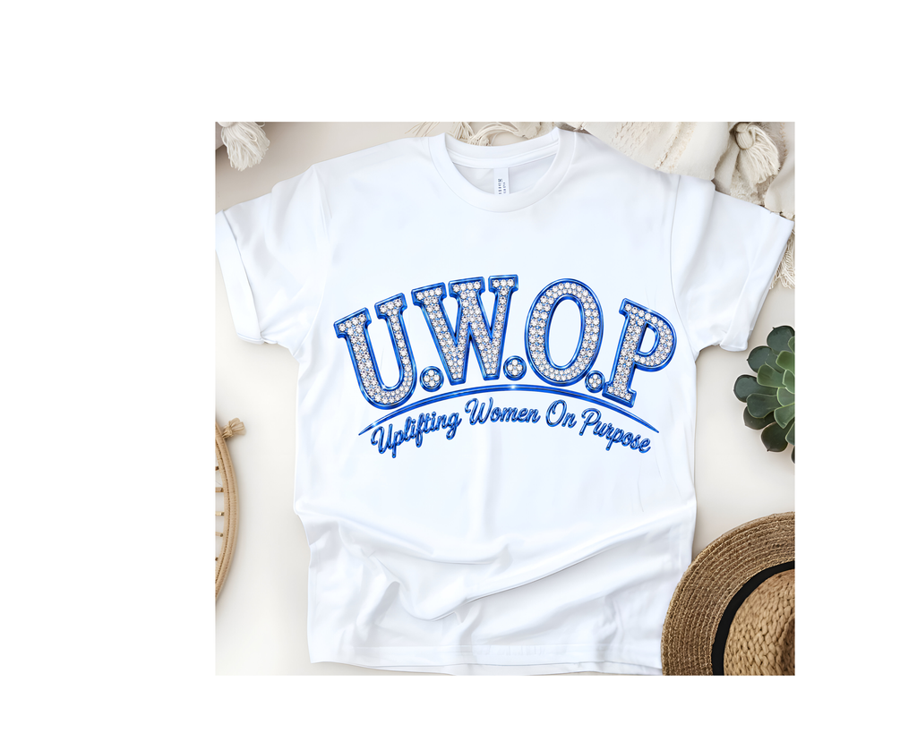 Customized U.W.O.P. Uplifting Women On Purpose Rhinestone Logo T-Shirt - Cool Colors