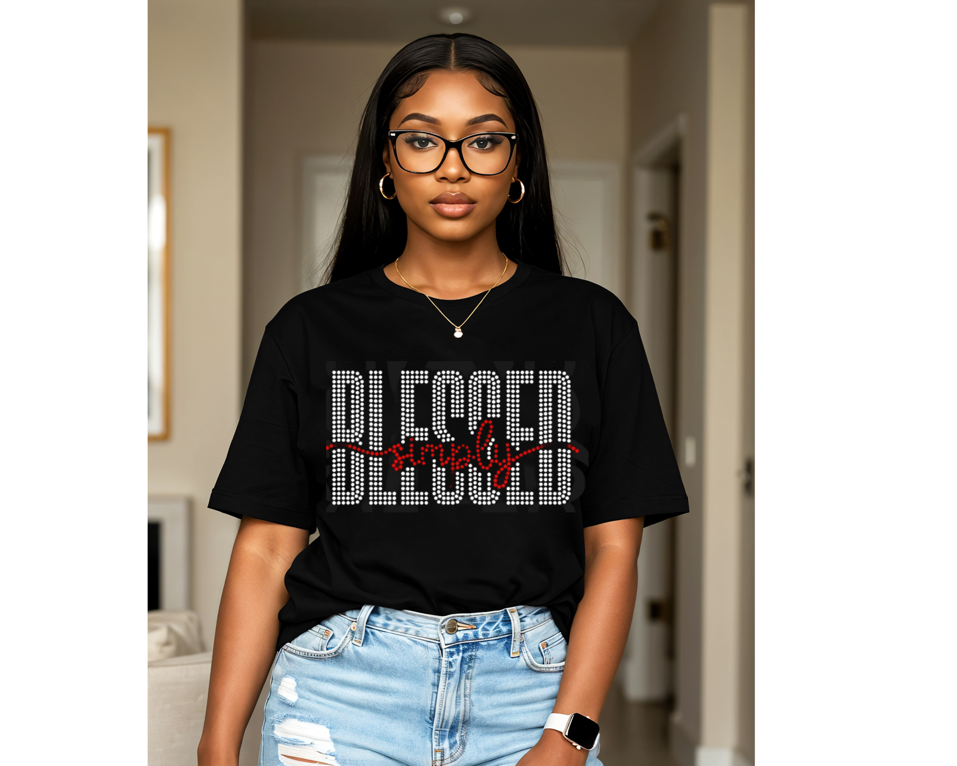 Customized Rhinestone T Shirt " Simply Blessed "