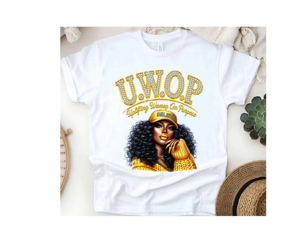 Customized U.W.O.P. Uplifting Women On Purpose Rhinestone T-Shirt