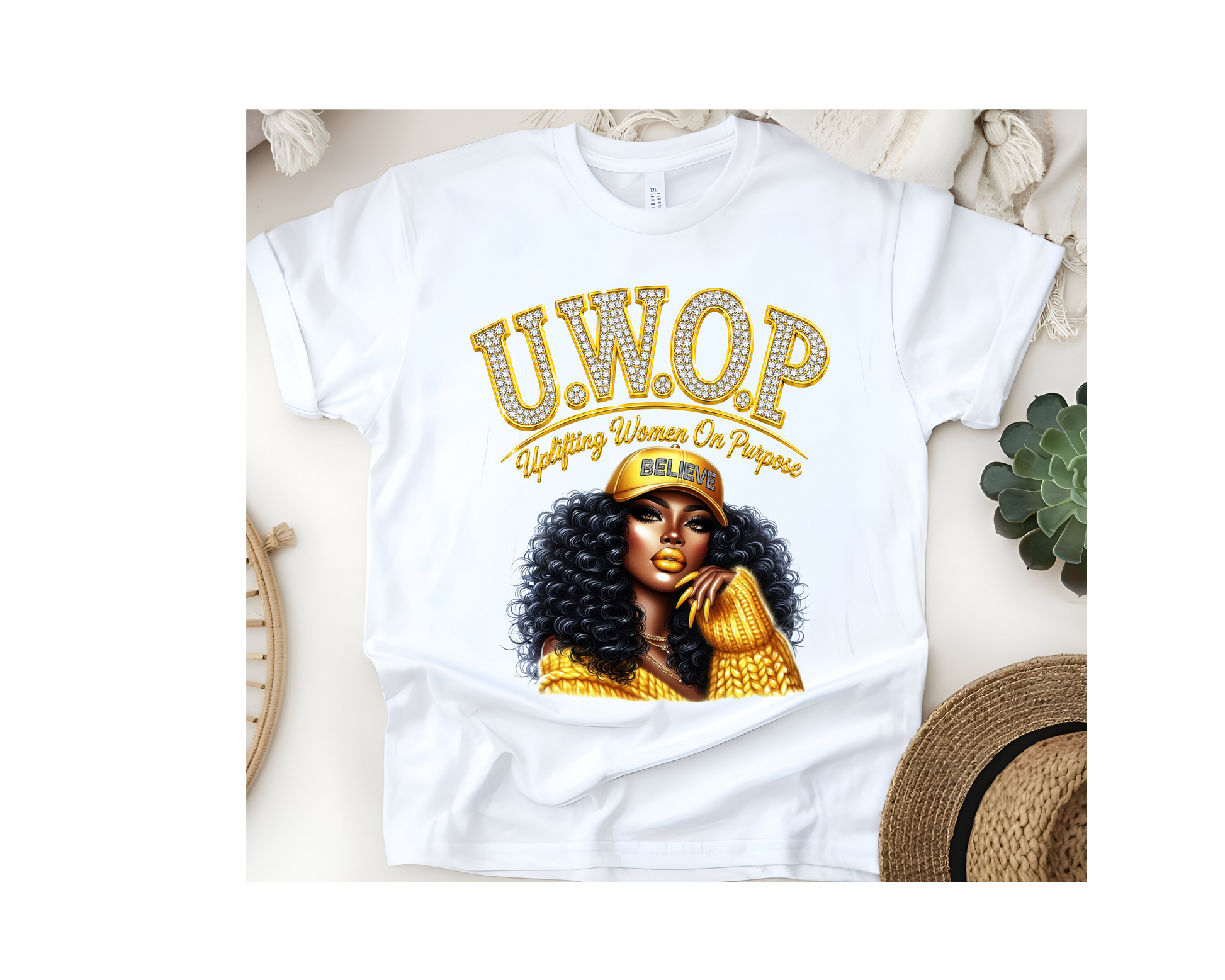 Customized U.W.O.P. Uplifting Women On Purpose Rhinestone T-Shirt