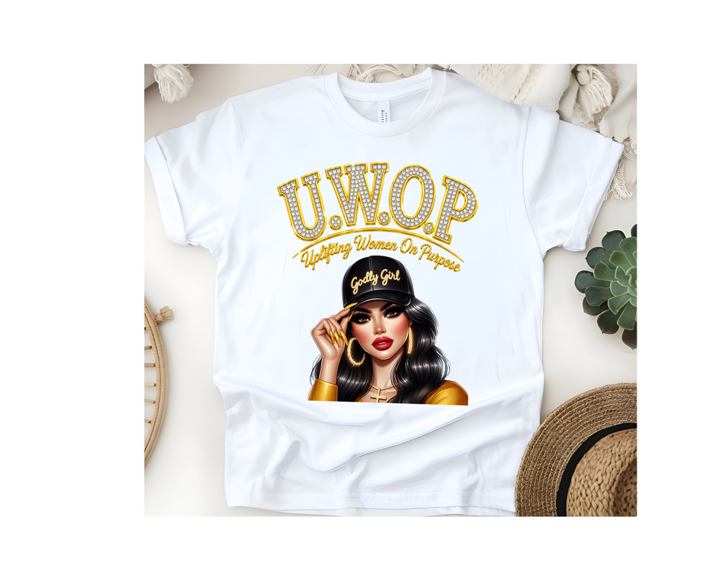 Customized U.W.O.P. Uplifting Women On Purpose Rhinestone T-Shirt