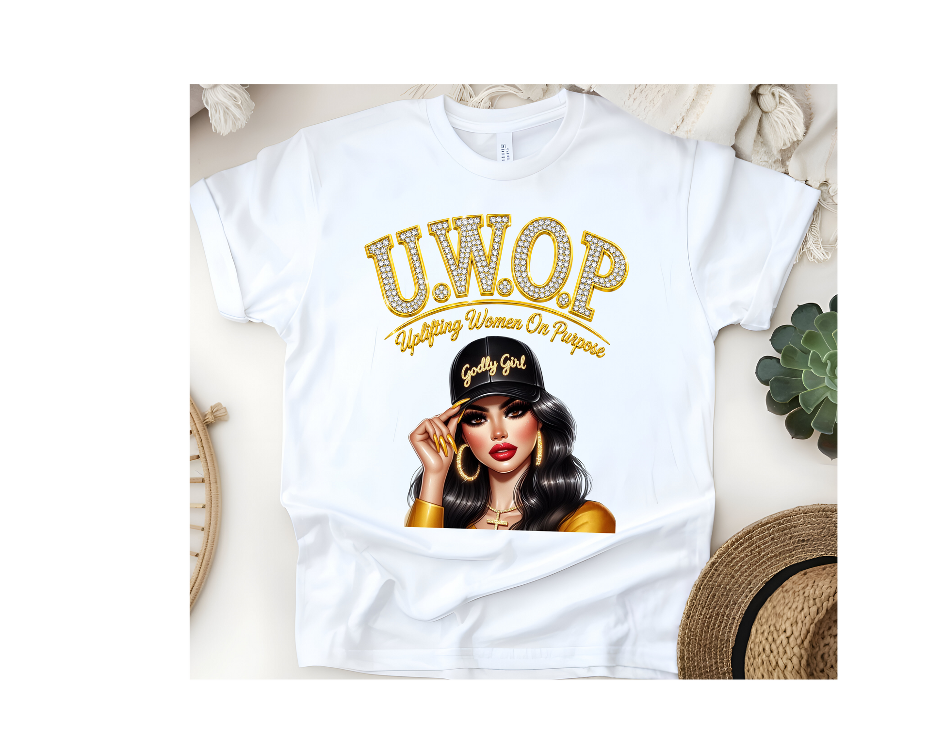 Customized U.W.O.P. Uplifting Women On Purpose Rhinestone T-Shirt