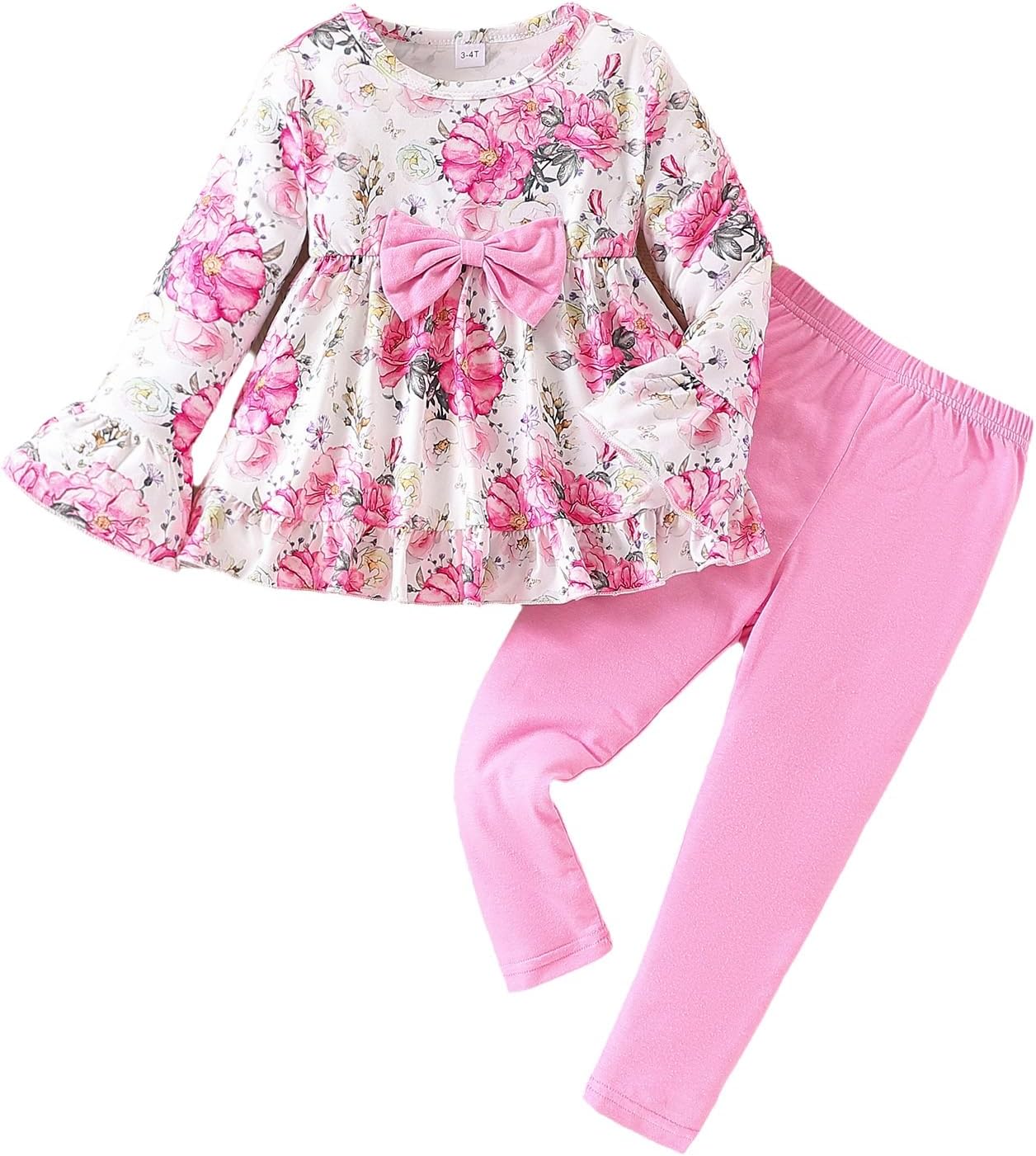 Toddler Baby Girl Clothes Floral Outfit Ruffle Sleeve Shirt with Headband 3PC Pant Set Fall Winter Clothing for Girl