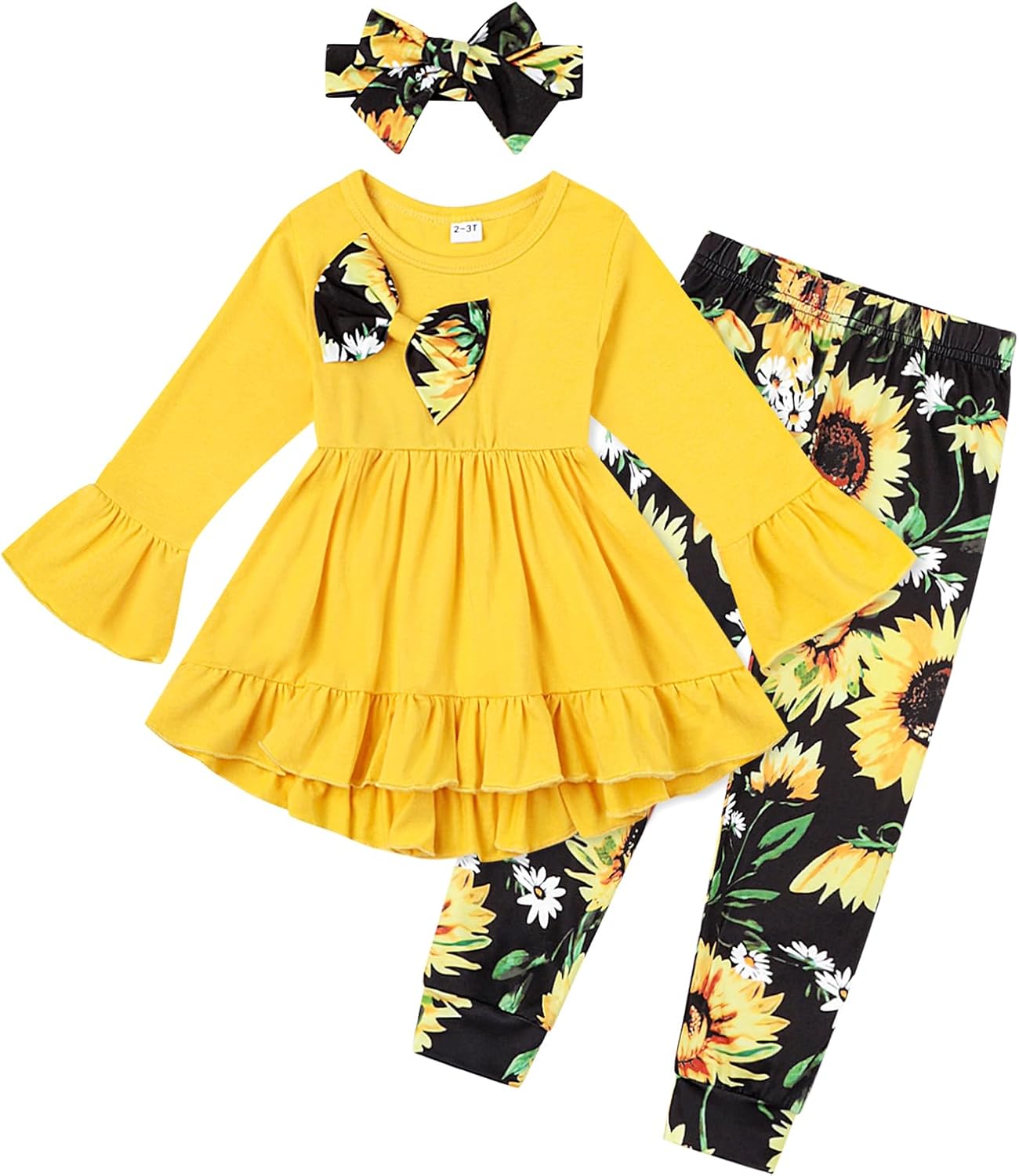 Toddler Baby Girl Clothes Floral Outfit Ruffle Sleeve Shirt with Headband 3PC Pant Set Fall Winter Clothing for Girl