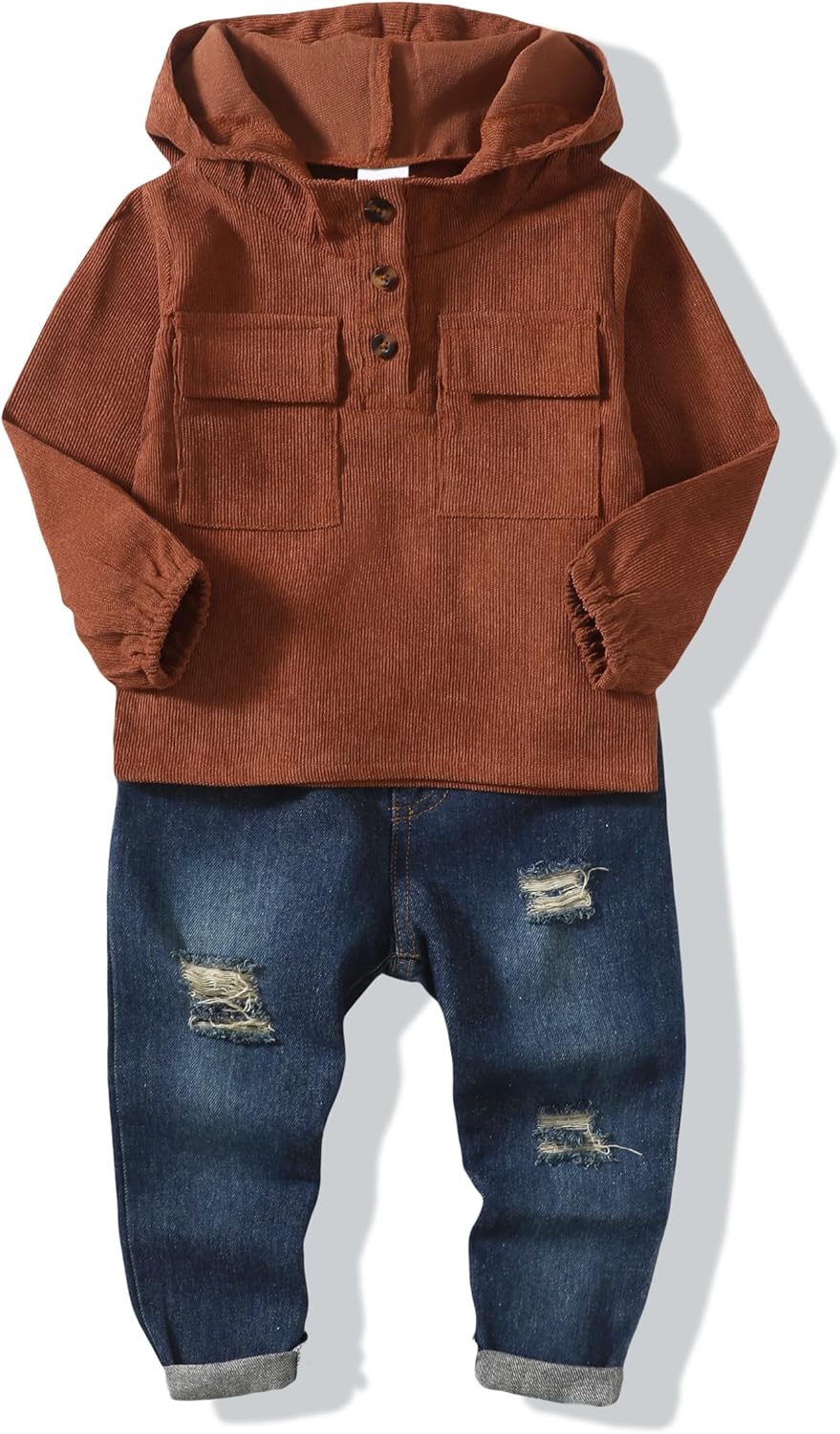 Renotemy Toddler Infant Baby Boy Clothes Winter Fall Outfits Hoodie Sweatshirt Ripped Jeans Toddler Clothes for Boys