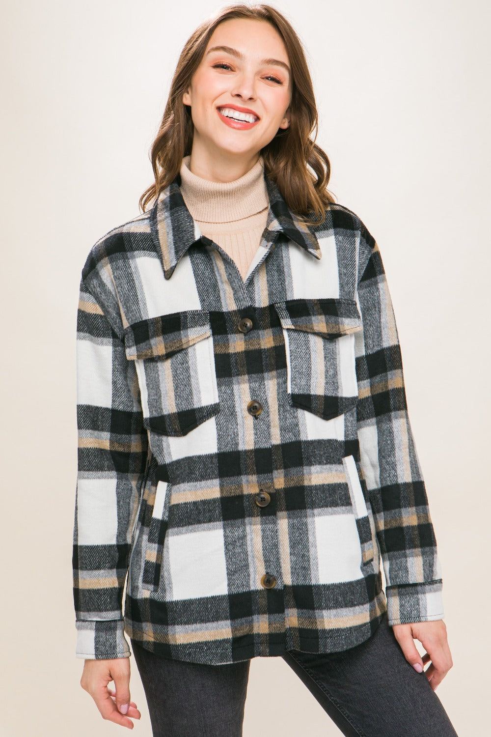 Love Tree Plaid Button Up Shacket