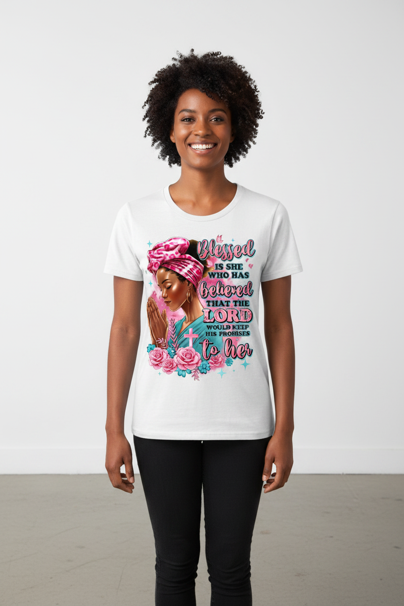Blessed Is She White T-Shirt on Model