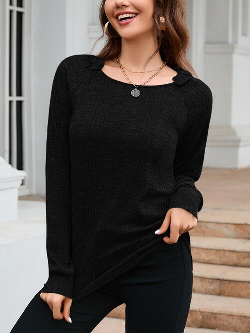 Texture Round Neck Long Sleeve Knit Top