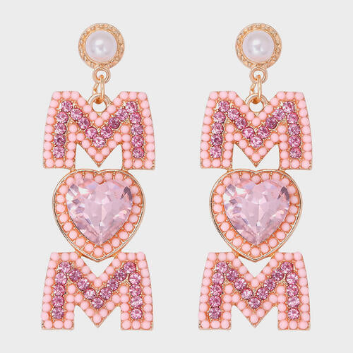 MOM Pearl Rhinestone Alloy Earrings