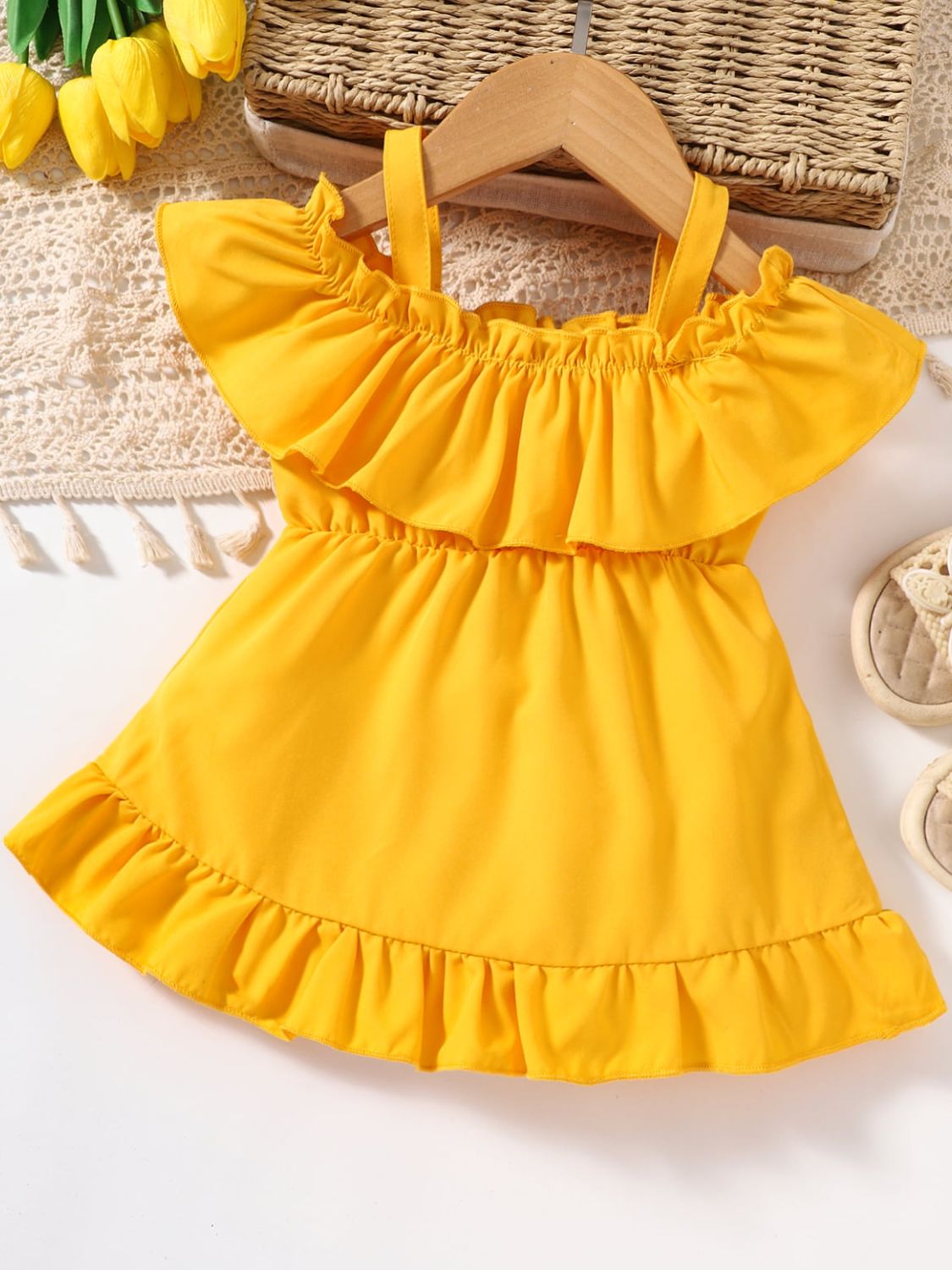 Baby Girl Frill Trim Ruffle Hem Dress